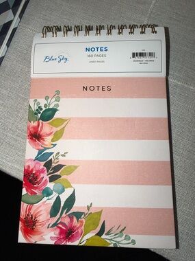 Blue Sky Floral Striped Spiral Notebook - Pink & Green